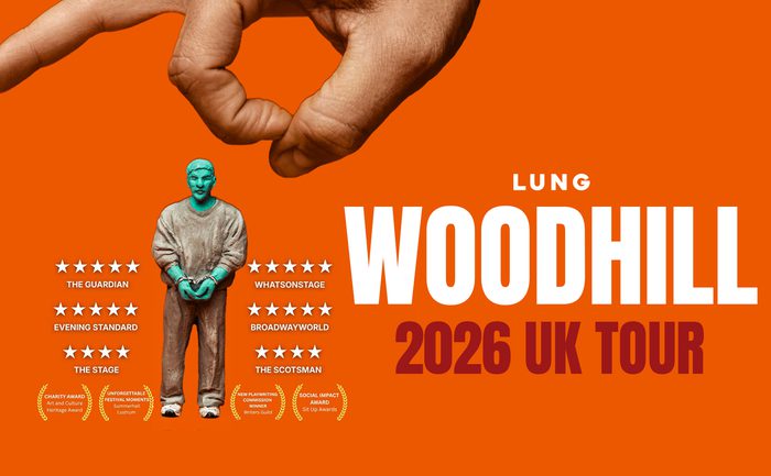 A hand hovers above a small, turquoise-tinged human figure wearing casual clothes against an orange background, creating a sense of control or manipulation.